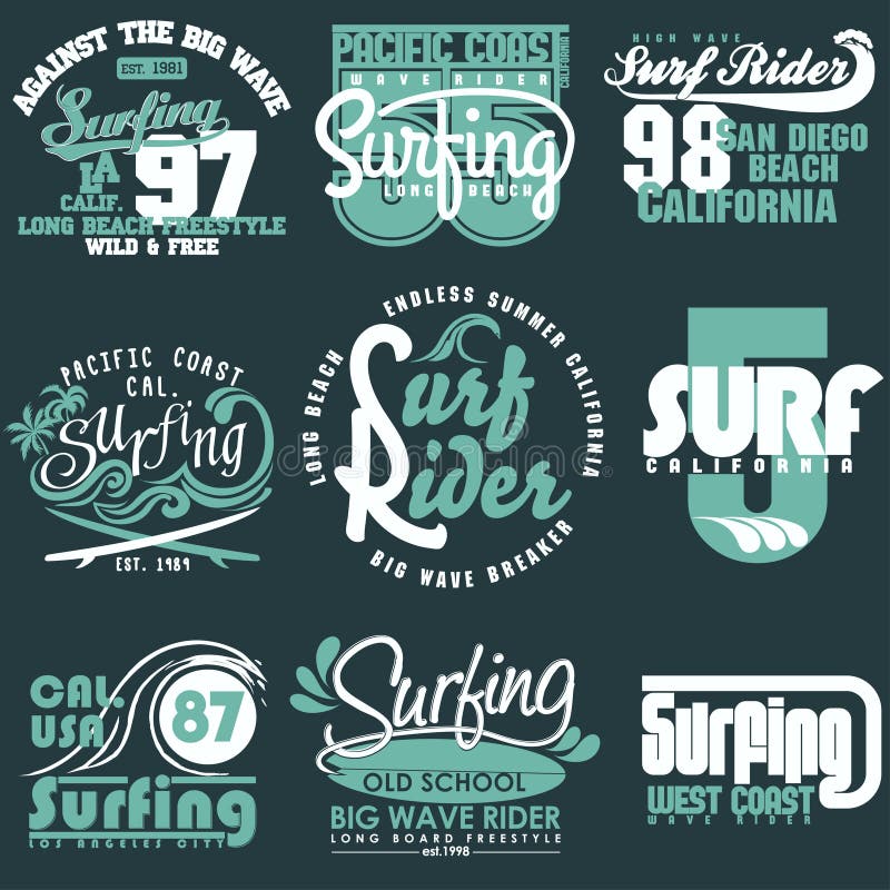 Surfa t-skjorta grafisk design stock illustrationer