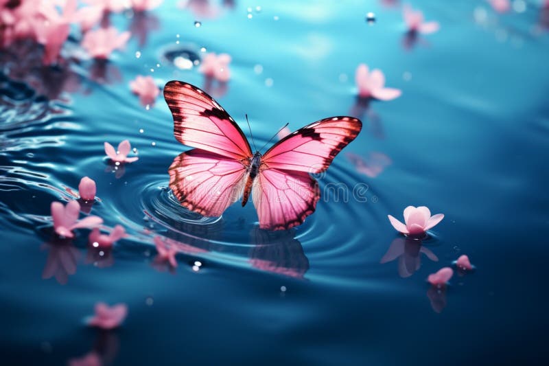 Surface Ballet Pink Butterfly Dances on Water, Symbolizing Butterfly