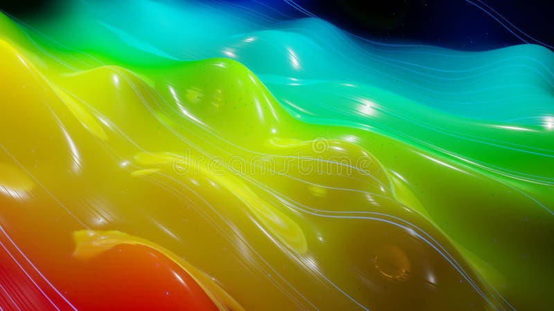 Surface 3d abstraite avec de belles vagues, étincelles lumineuses et gradient lumineux de couleur, couleurs d'arc-en-ciel et lign illustration libre de droits
