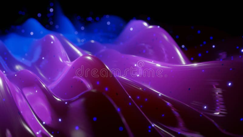 Surface 3d abstraite avec de belles vagues, étincelles lumineuses et pourpre dégradé bleu vif de couleur Les vagues sont très hau illustration stock