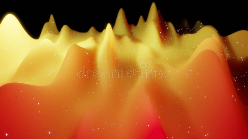 Surface 3d abstraite avec des étincelles lumineuses de belles vagues et le jaune orangé rouge de dégradés de couleur lumineuse. Le illustration de vecteur