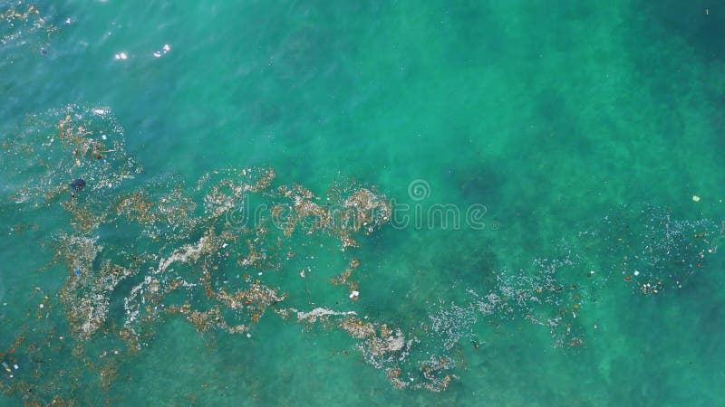 Surface de l'océan avec déchets en plastique flottant. Vue aérienne de la pollution plastique à Bali clips vidéos