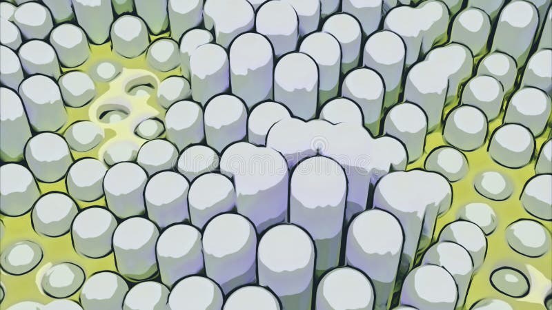 Surface with numerous repeating cylinders. Design. Isometric background with dynamic effect. royalty free stock photo