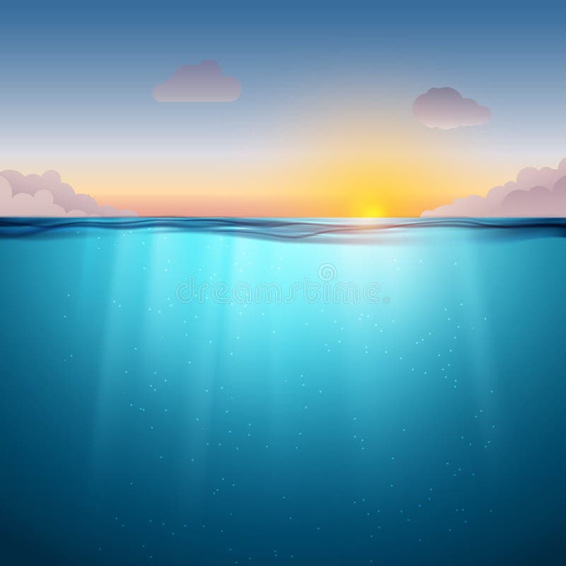 Surface sous-marine d'océan Fond et coucher du soleil de l'eau bleue Nettoyez le contexte sous-marin de mer de nature avec le cie illustration libre de droits Surface sous-marine d'océan Fond et coucher du soleil de l'eau bleue Nettoyez le contexte sous-marin de mer de nature avec le cie illustration libre de droits