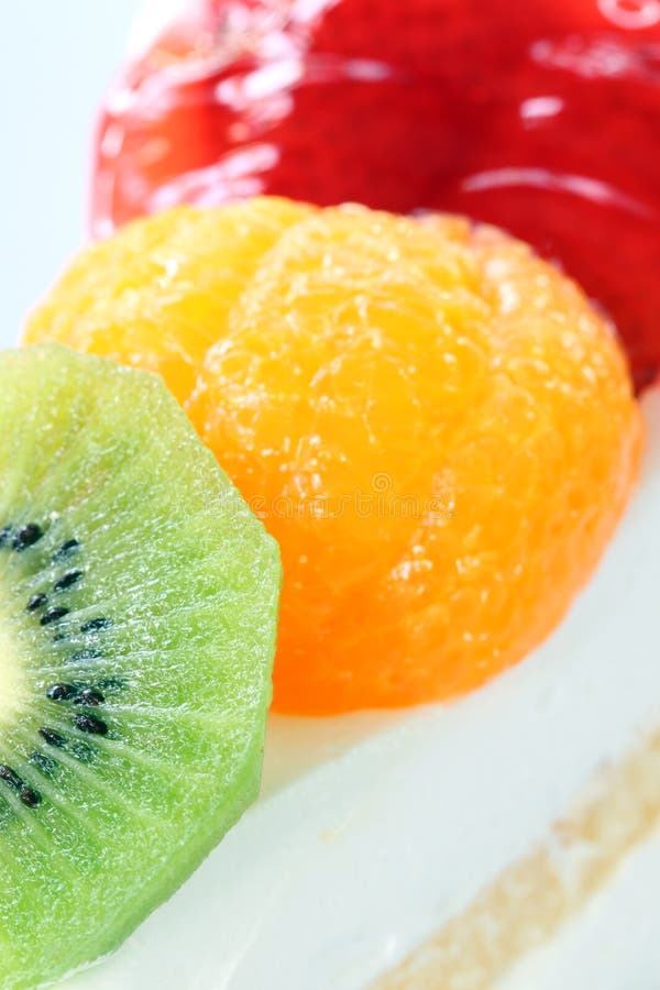 Surface of Strawberry and Orange Fruits on the Cake. Stock Image