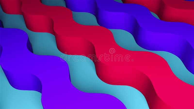 Surface with volume wavy stripes, computer generated. 3d rendering isometric background. Colored snake forms vector illustration