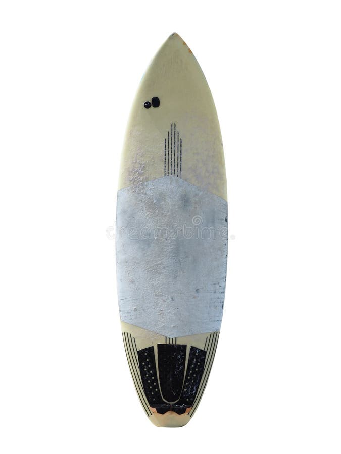 Surfboard Broken In Half And Repaired. Isolated On White. Stock Photo