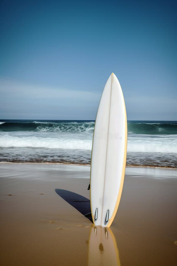 A Surfboard Stuck in the Sand on a Beach Stock Illustration