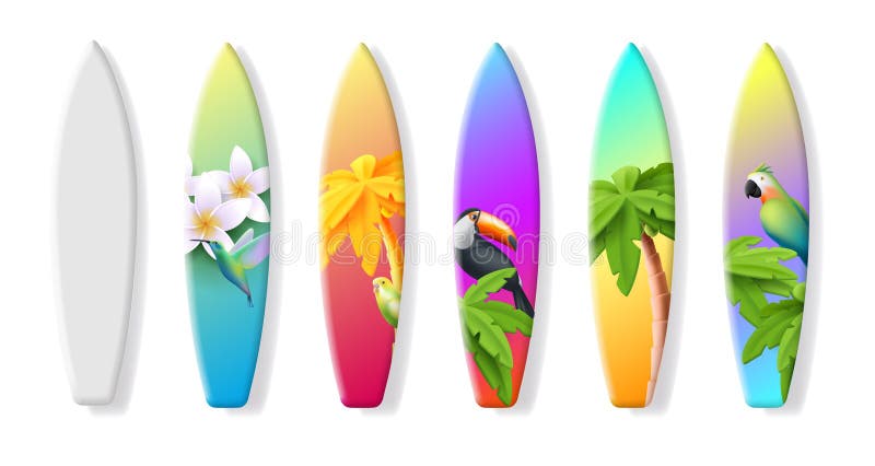 șablon vectorial pentru fundaluri tropicale de surf cu ilustrații 3d de redare a învelișului pentru palmier și a papagalului și fl vector illustration