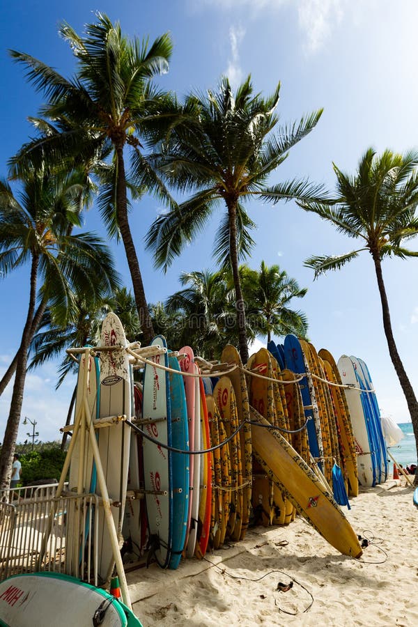 Surfboards In The Rack At Waikiki Beach Editorial Stock Image Image