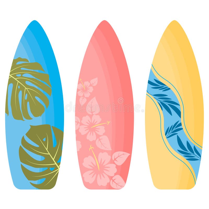 Surfboards on a White Background. Types of Surfboards with a Pattern