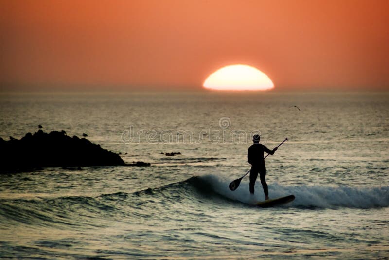 Surfer de panneau de palette au coucher du soleil photo libre de droits Surfer de panneau de palette au coucher du soleil photo libre de droits