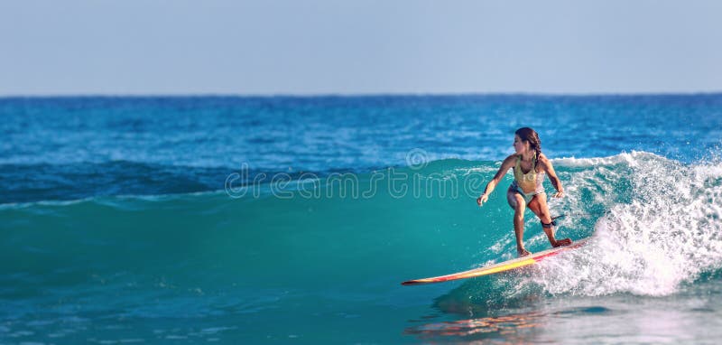 Surfer girl on Amazing Blue Wave. Water sport activity, Atlantic Ocean Dominican Republic. 29.12.2016 royalty free stock photos Surfer girl on Amazing Blue Wave. Water sport activity, Atlantic Ocean Dominican Republic. 29.12.2016 royalty free stock photos