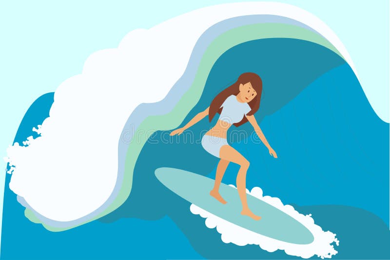 Surfer girl on a wave stock vector. Illustration of water - 76703162