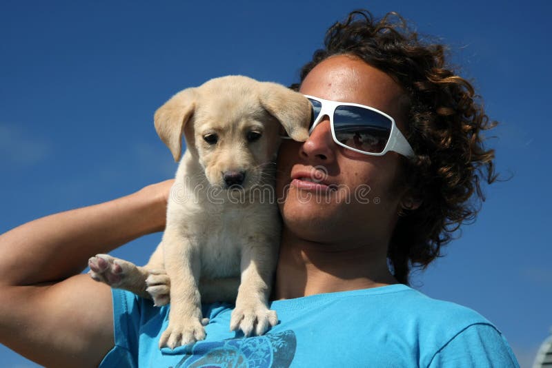 Surfer guy and his dog