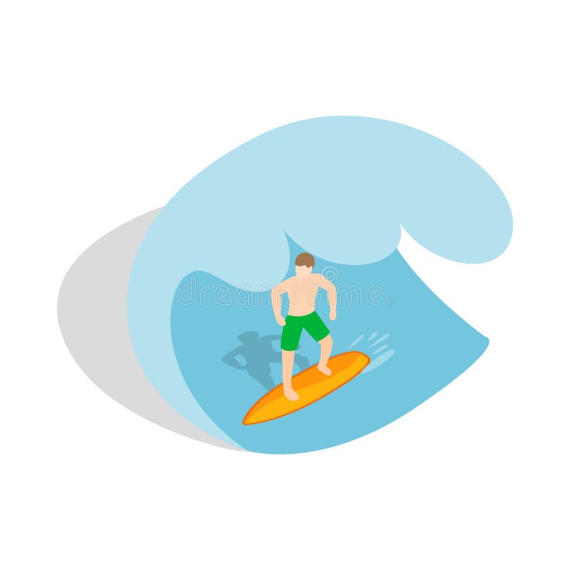 Surfer montant l'icône de vague, style 3d isométrique illustration stock Surfer montant l'icône de vague, style 3d isométrique illustration stock