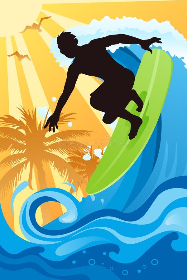 Surfer in the ocean royalty free illustration