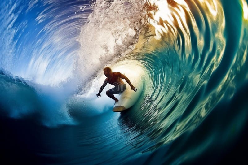 Surfer on the ocean wave. generative AI stock illustration