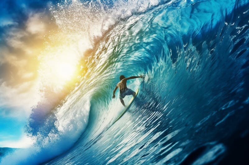 Surfer on the ocean wave. generative AI vector illustration