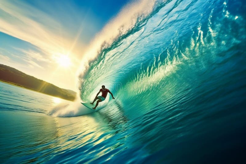 Surfer on the ocean wave. generative AI vector illustration