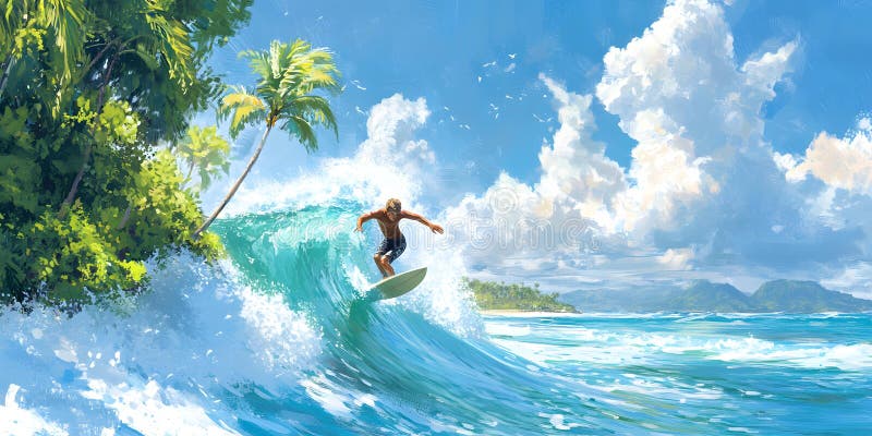 Surfer reiten lebhafte Meereswellen stock abbildung