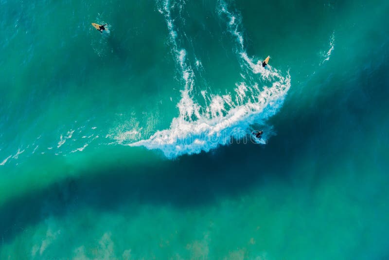 Surfer Ride on Surfboard on Blue Wave in Ocean. Aerial View in Brazil ...