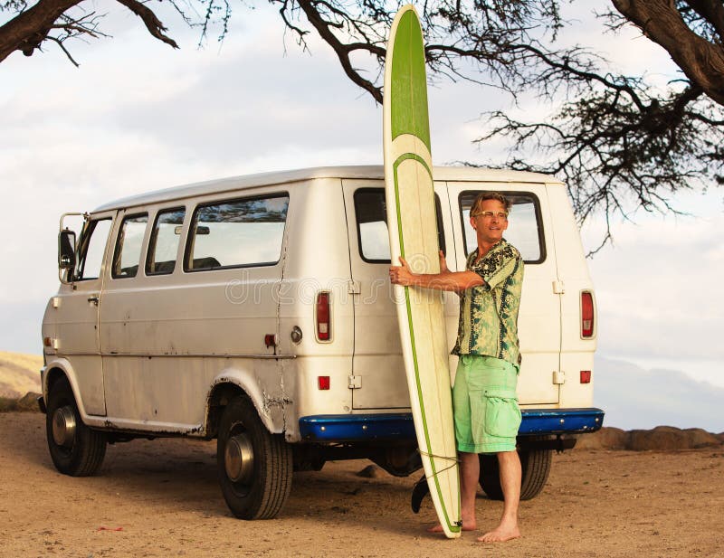 Surfer with Van and Surfboard Stock Photo Image of aged, european