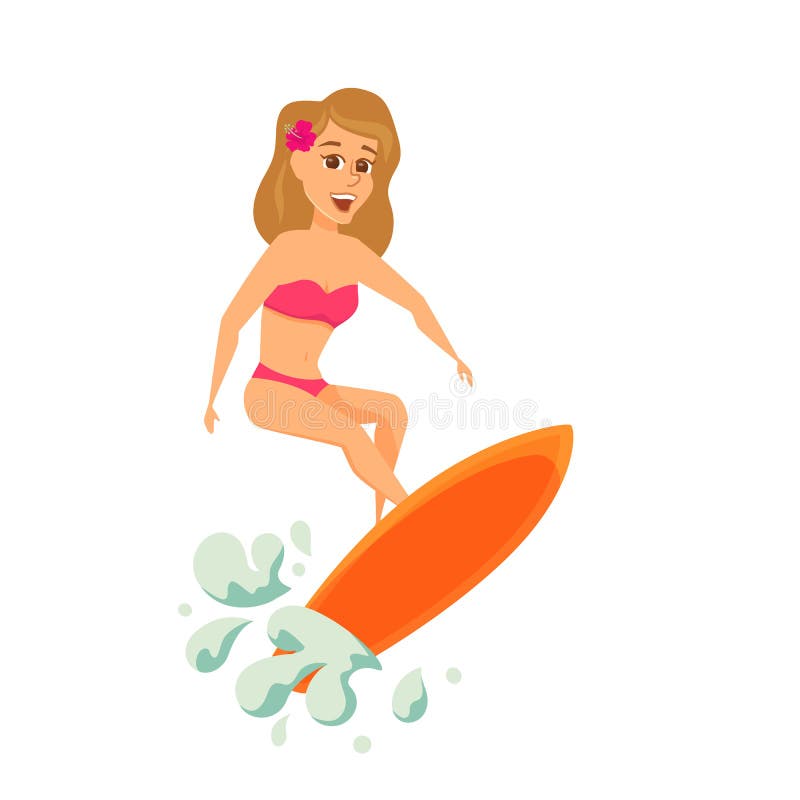 Surferfrau im Bikini vektor abbildung. Illustration von getrennt 94989417