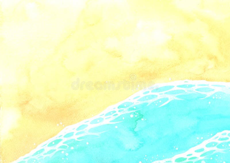 Surfez sur la vue de dessus à l'aquarelle côtière de plage. photographie stock