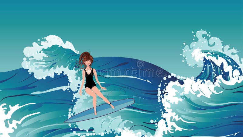 Cartoon Surfing Girl Stock Illustrations – 2,400 Cartoon Surfing Girl ...