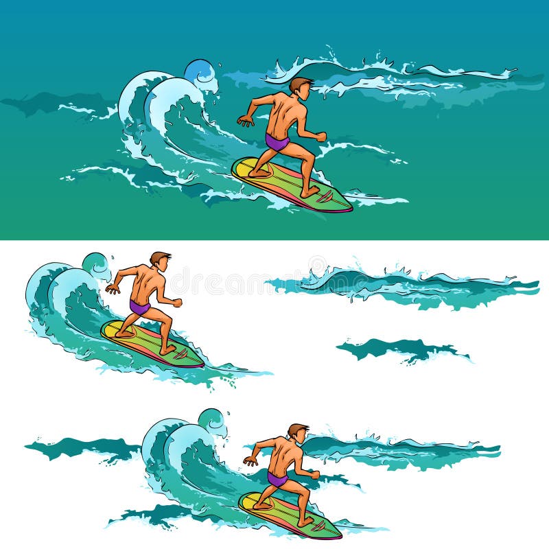 Surfing Man On Surfboard On Sea Waves Stock Vector Illustration Of 