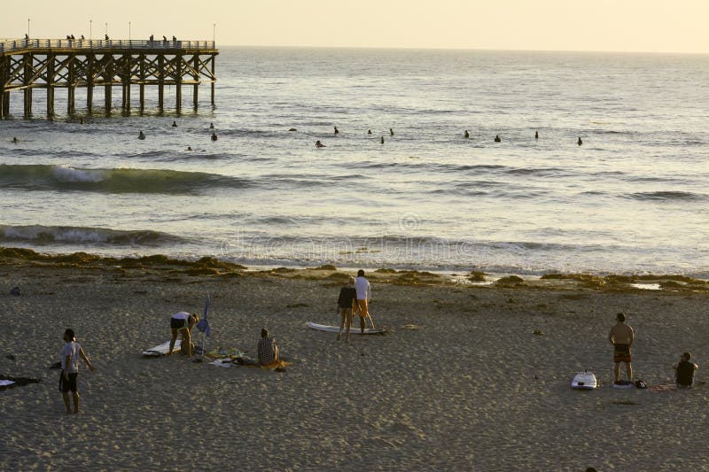 Surfing at Pacific Beach in San Diego, CA. Editorial Photography