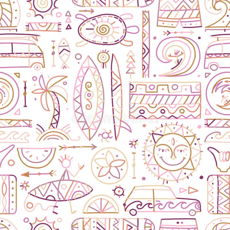 Surfing Seamless Pattern. Tribal Elements for Your Design Stock Vector