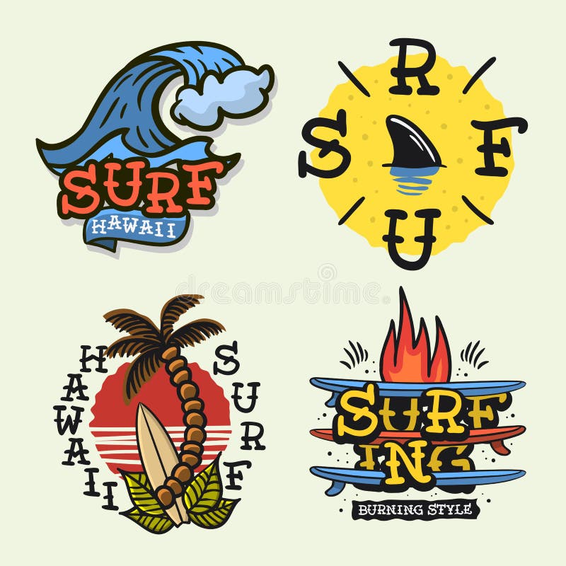 Surfing Style Surf Summer Time Beach Life Traditional Tattoo Influenced  Hand Lettering Vector Illustrations Set Designs. Stock Vector -  Illustration of style, graphic: 183885470