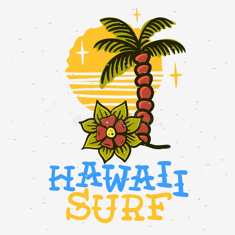 Surfing Surf Themed Hawaii Hand Drawn Traditional Old School Tattoo ...