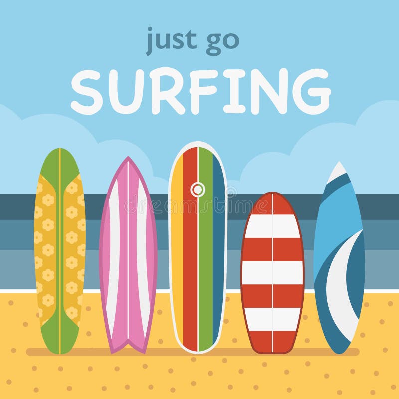 Premium Vector  A colorful illustration of a surfboard with the words let's  go surfing