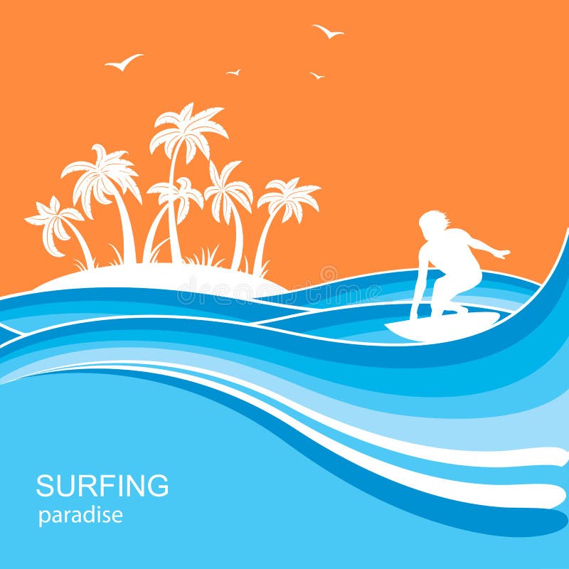 Surfista e fundo das ondas do mar Ilustração da natureza do verão ilustração stock Surfista e fundo das ondas do mar Ilustração da natureza do verão ilustração stock