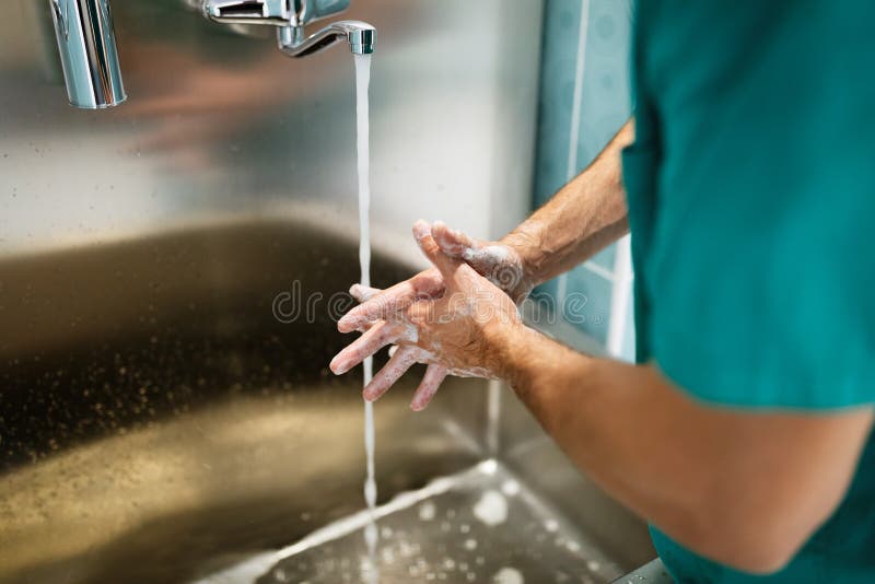 Surgeon Washing Hands To Operation Using Correct Technique for Cleanliness Stock Image Image