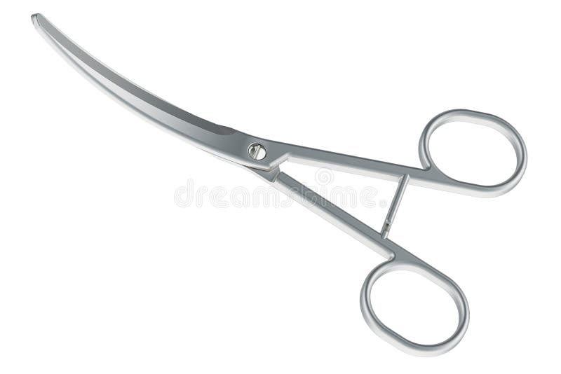 Surgical Medical Scissors Curved. 3D Rendering Stock Illustration