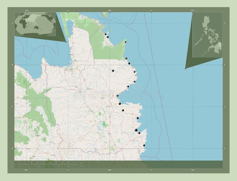 Surigao Del Sur, Philippines. OSM. Major Cities Stock Illustration