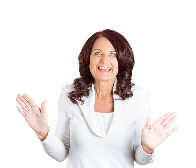 Surprise astonished woman. Closeup portrait woman looking surprised in full disbelief wide open mouth isolated white background. Positive human emotion facial expression body language. Funny girl