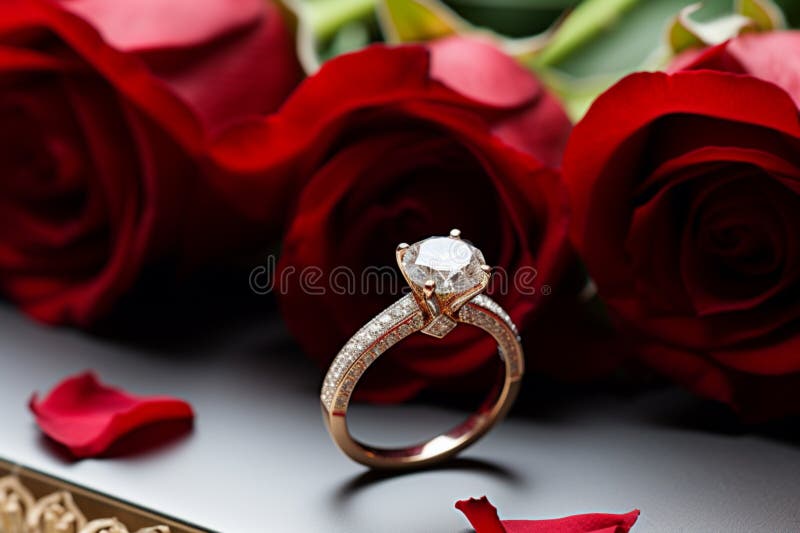 Surprise Engagement Setup Gift Box with a Diamond Ring and Red Roses