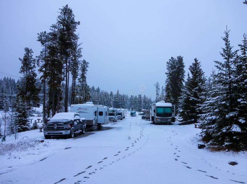 A Surprise Spring Snowstorm at a Campground in the Rockies Editorial ...