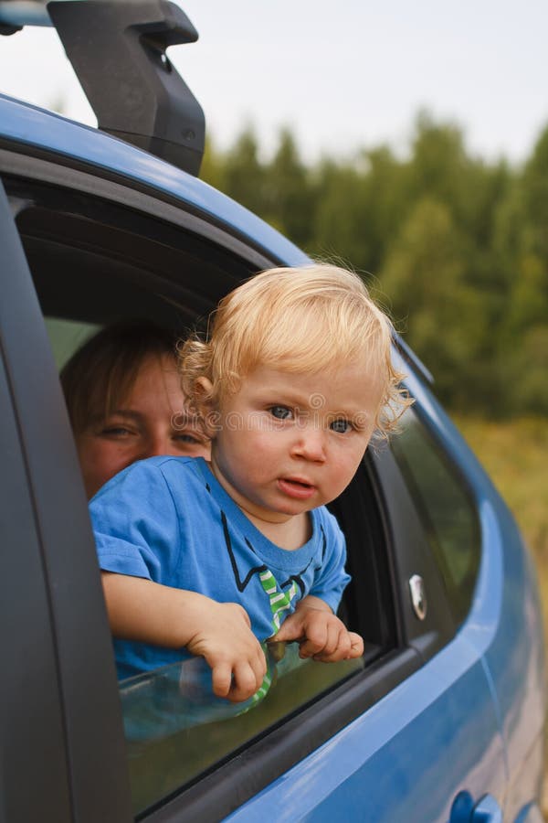 Surprised Baby Looking from Car Window Stock Photo Image of young