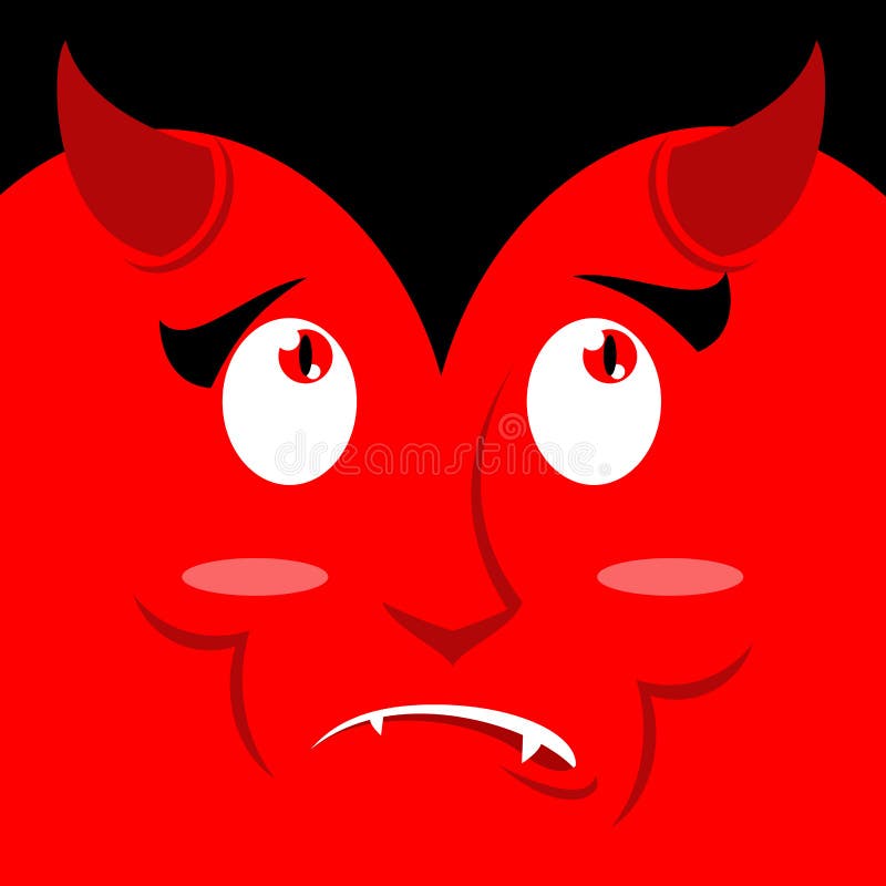 Surprised face of devil on red background. Discouragement demon