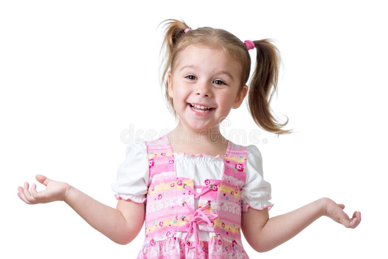 Surprised funny child girl on white background royalty free stock images