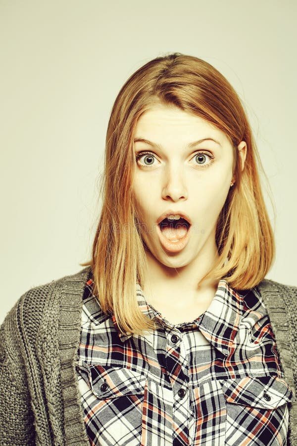 Surprised Girl With Open Mouth Stock Image Image Of Caucasian Grey 122857407