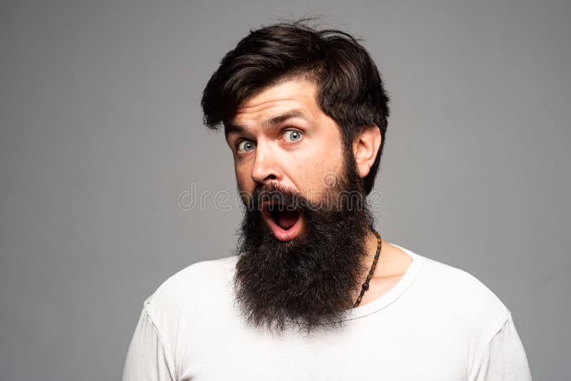 Surprised Handsome Bearded Man in Shocked. Surprise Expression, Wow ...