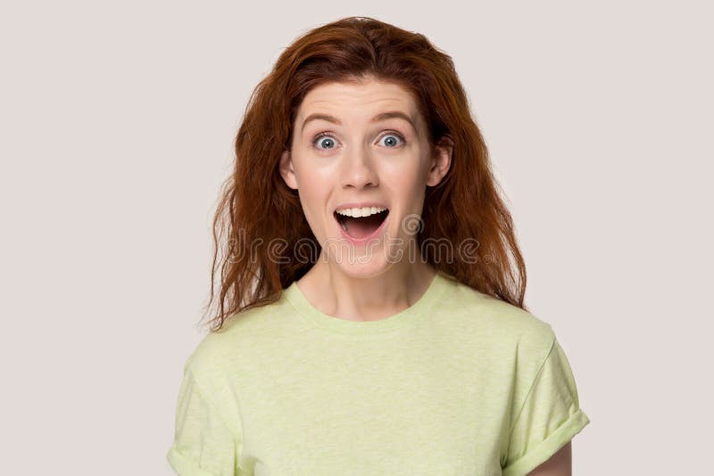 Surprised Red Haired Girl Amazed By Shocking News Stock Image Image Of Excited Person 145652921