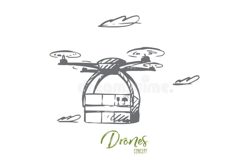 Surr leverans, ask, teknologi, trans.begrepp Hand dragen isolerad vektor royaltyfri illustrationer Surr leverans, ask, teknologi, trans.begrepp Hand dragen isolerad vektor royaltyfri illustrationer